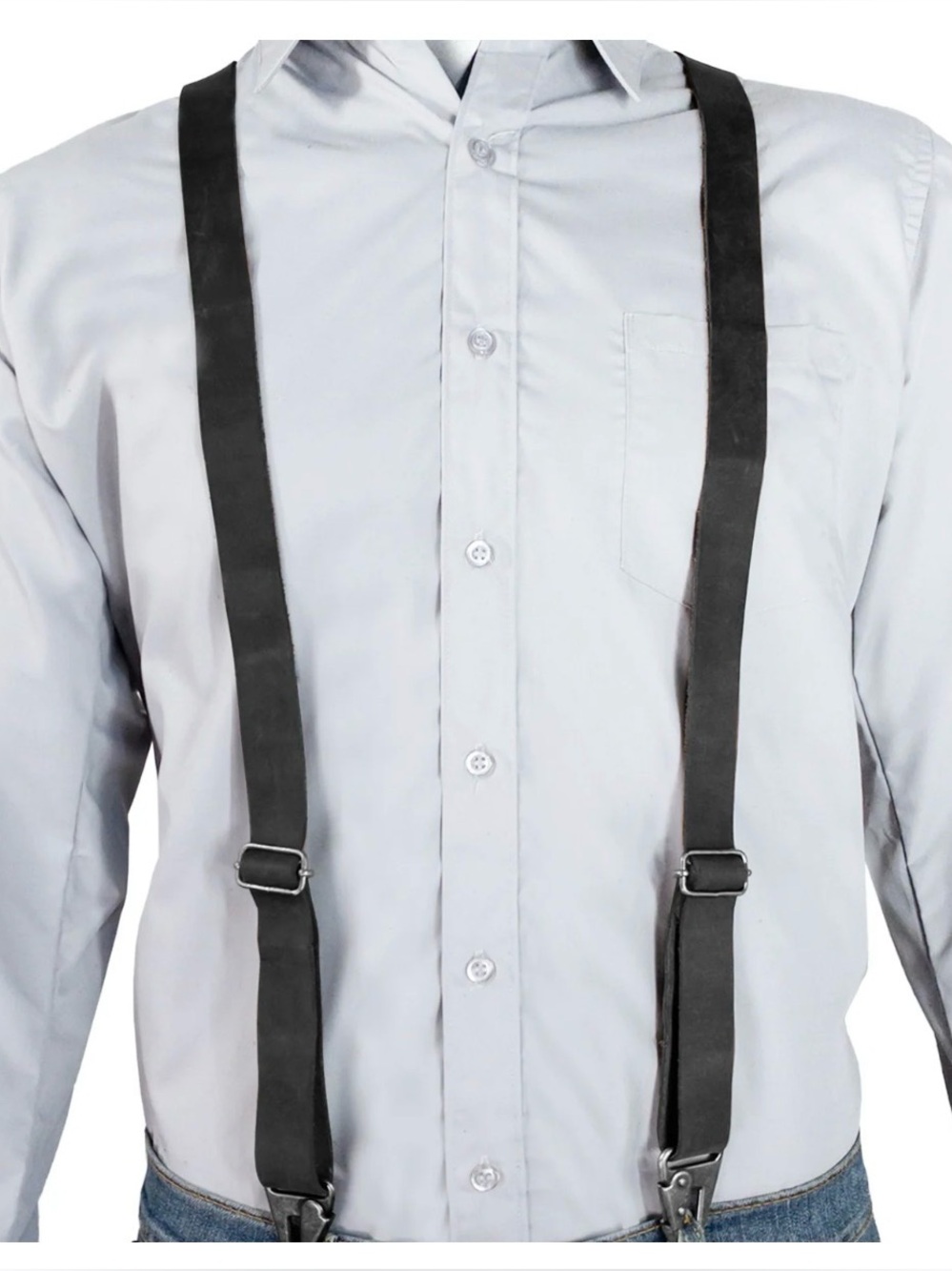 Stockyardx Hide & Groom Drop Shaped Leather Suspenders Black NEW